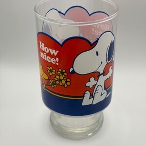Vintage Peanuts Snoopy Woodstock How Nice Footed Glass Tumbler 7in